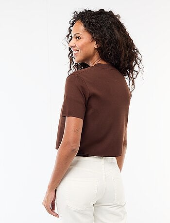 Top de malha com fecho no decote