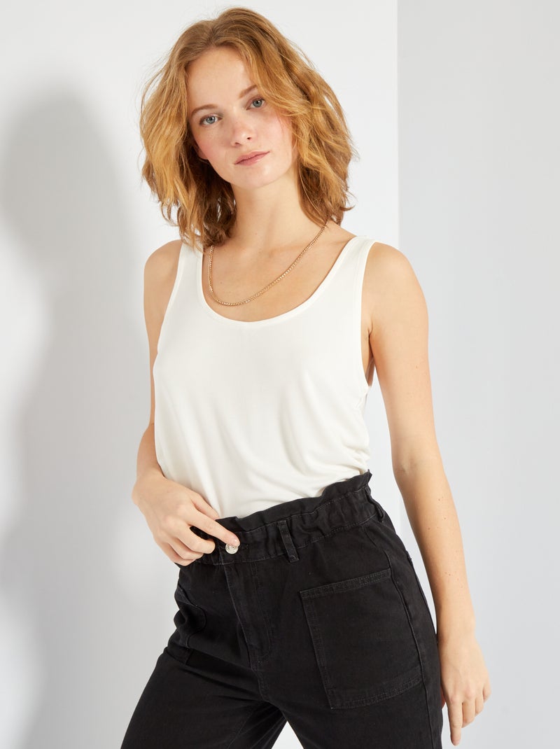 Top de malha com gola redonda BRANCO - Kiabi