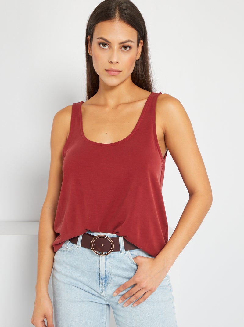 Top de malha com gola redonda Vermelho Vinho - Kiabi