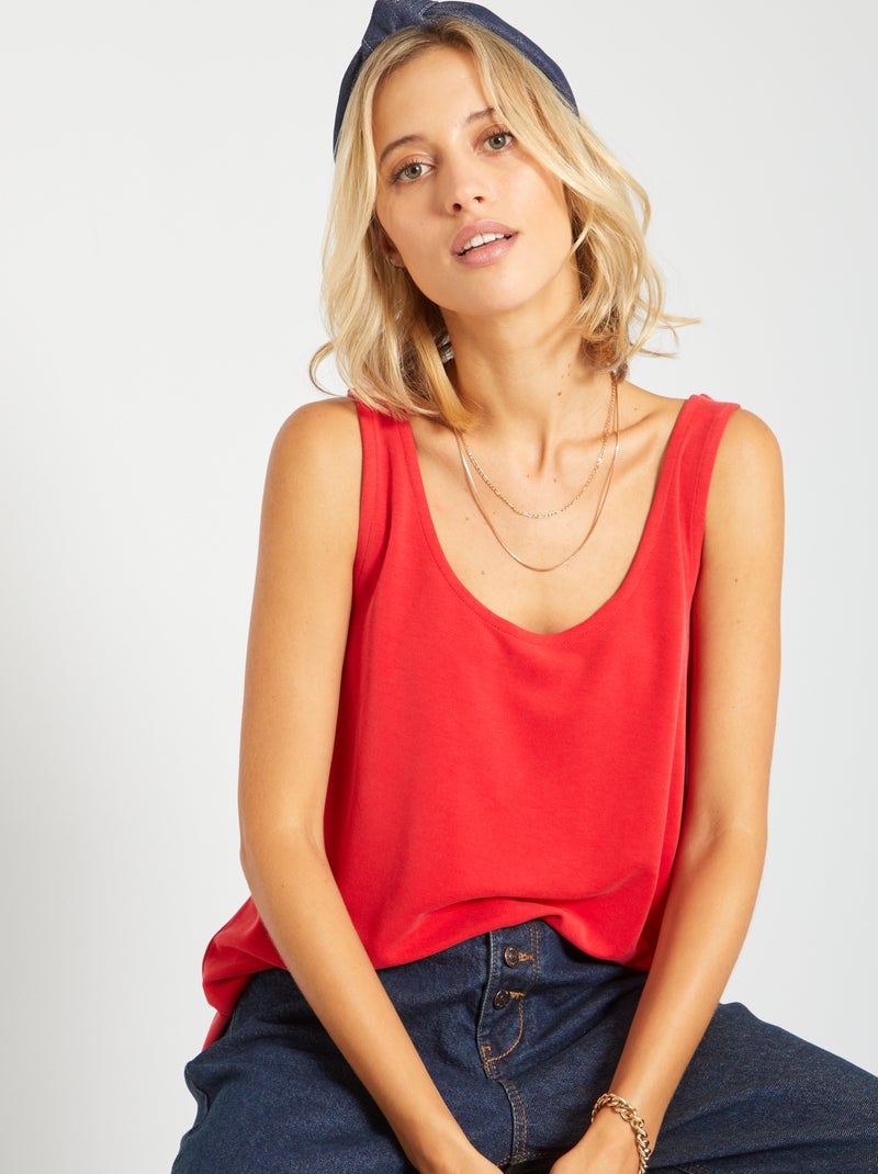 Top de malha com gola redonda VERMELHO - Kiabi
