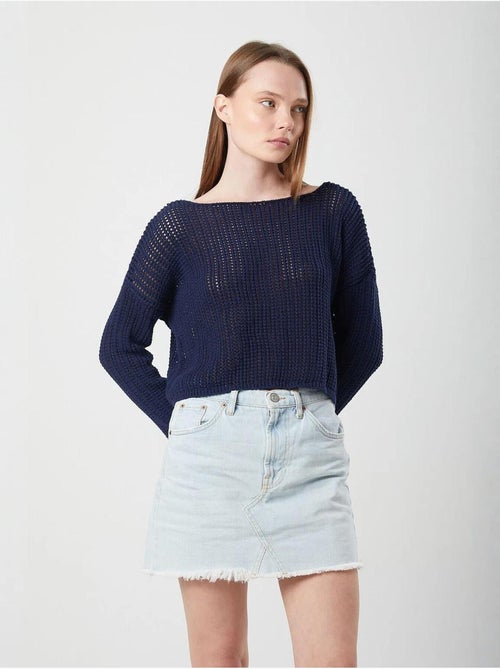Top de malha crop com decote barco e padrão rendilhado mixray - Kiabi