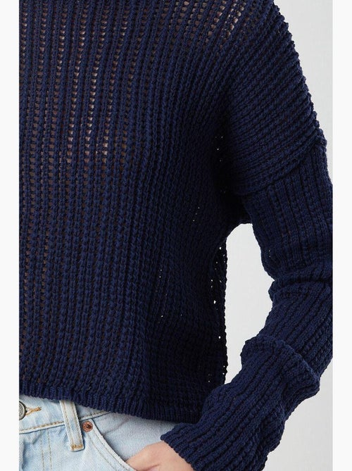 Top de malha crop com decote barco e padrão rendilhado mixray - Kiabi