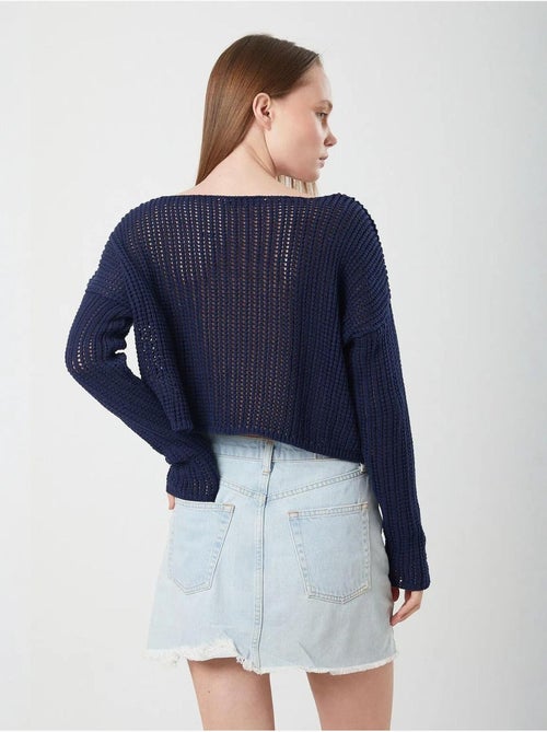 Top de malha crop com decote barco e padrão rendilhado mixray - Kiabi