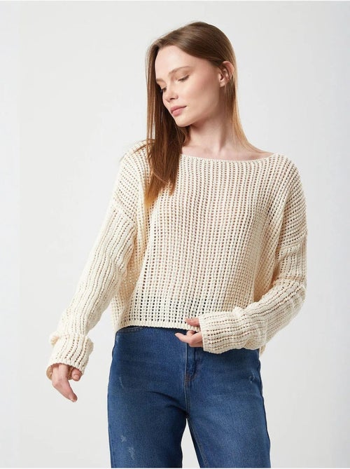 Top de malha crop com decote barco e padrão rendilhado mixray - Kiabi