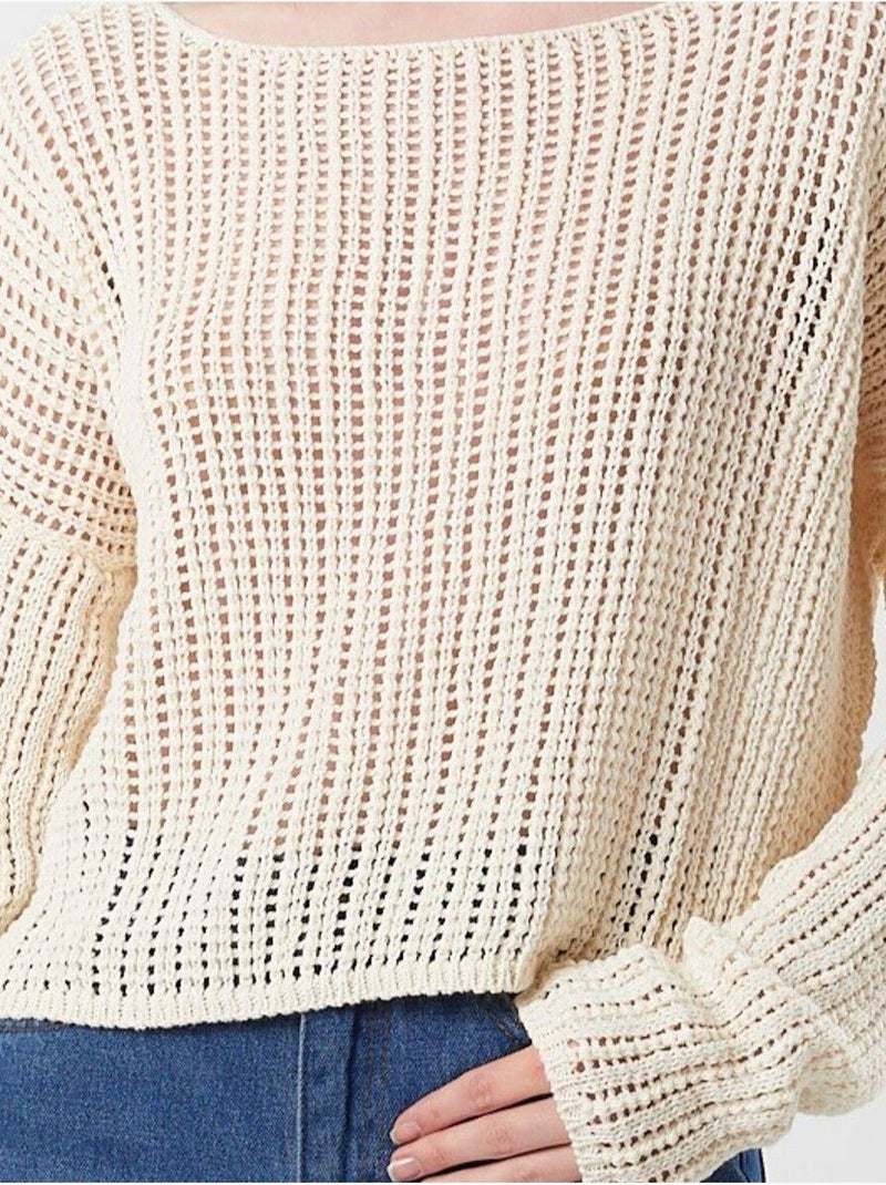 Top de malha crop com decote barco e padrão rendilhado mixray Bege - Kiabi