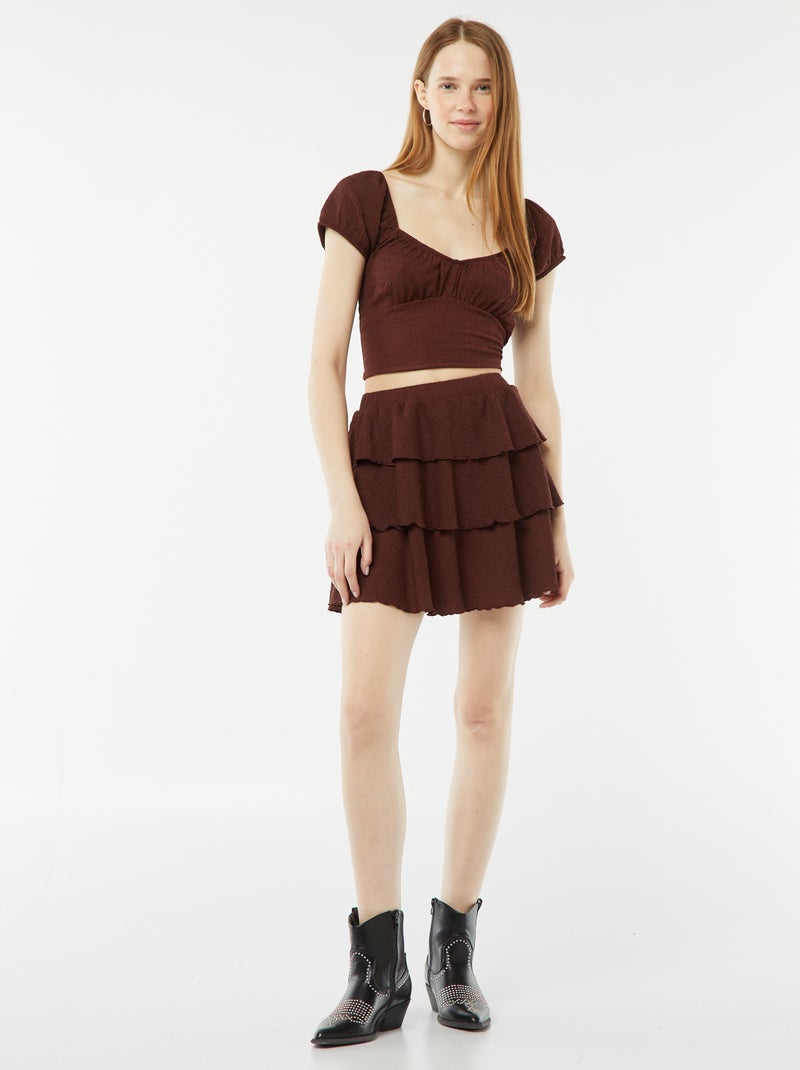 Top de malha gofrada com gola quadrada CASTANHO - Kiabi