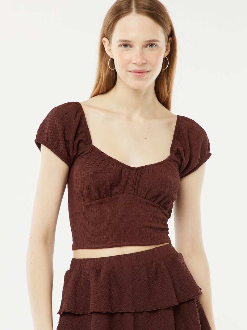 Top de malha gofrada com gola quadrada CASTANHO - Kiabi