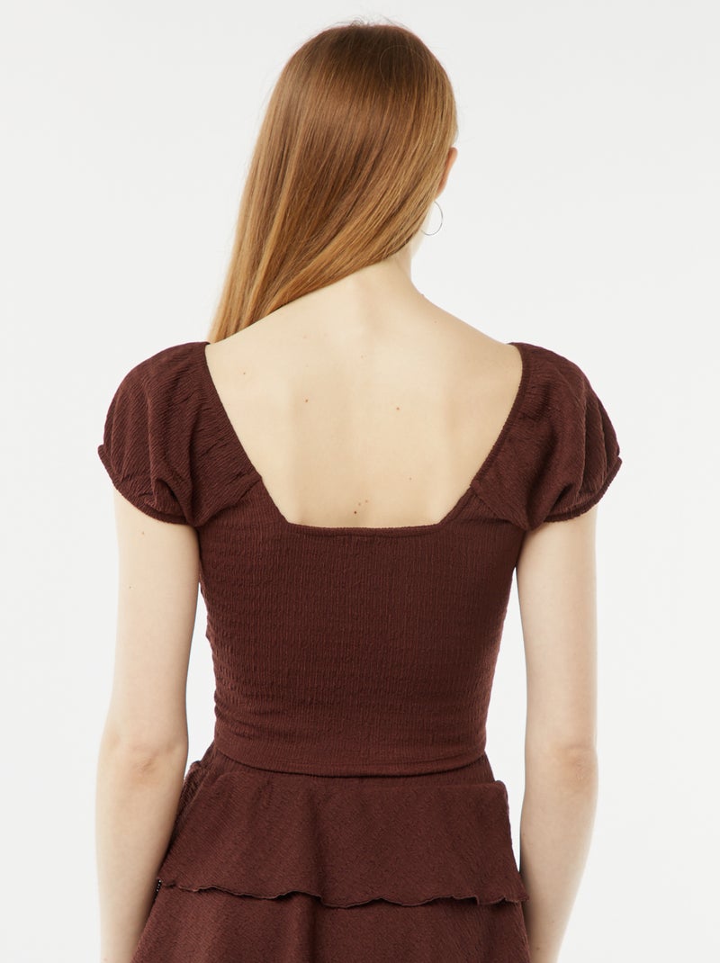 Top de malha gofrada com gola quadrada CASTANHO - Kiabi