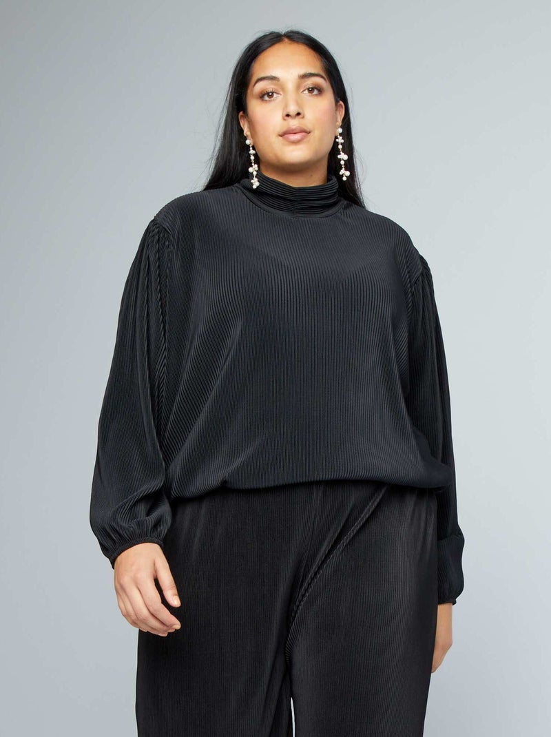 Top de malha plissada Preto - Kiabi