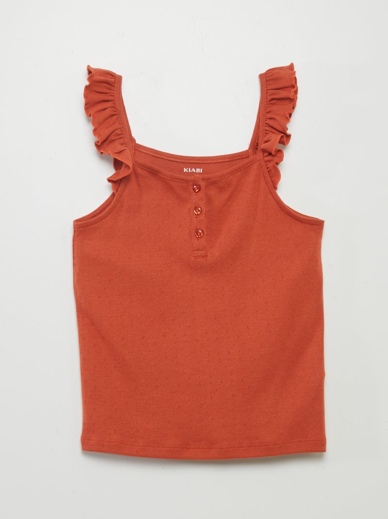 Top de malha pointelle com alças com folhos Laranja - Kiabi