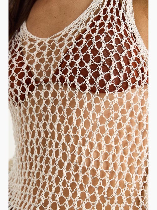 Top de malha texturizada gola redonda detalhe em rede lucci - Kiabi