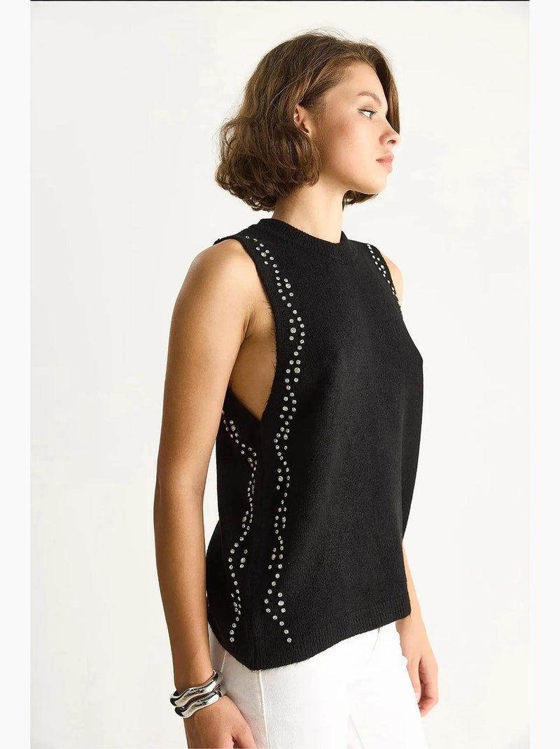 Top de malha texturizada gola redonda lucci Preto - Kiabi
