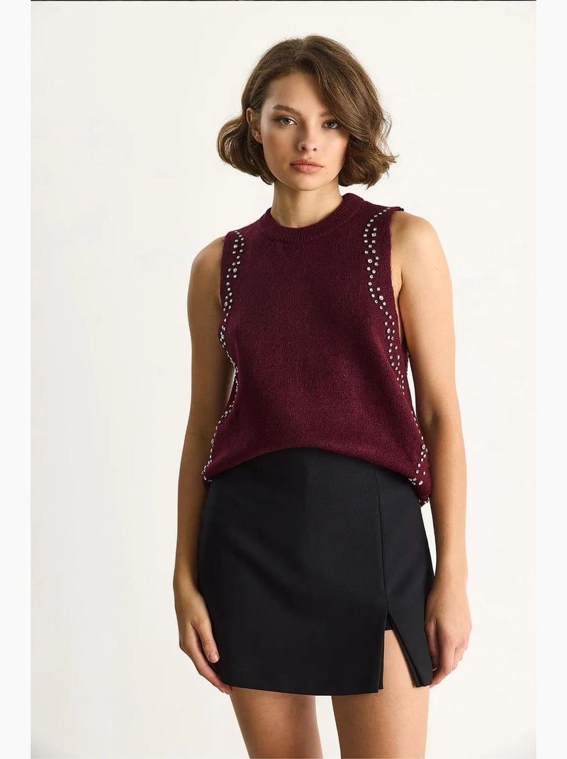 Top de malha texturizada gola redonda lucci Vermelho bordô - Kiabi