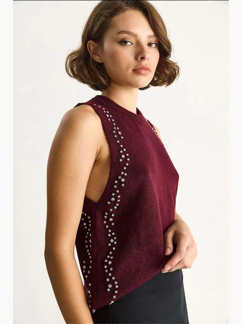 Top de malha texturizada gola redonda lucci Vermelho bordô - Kiabi