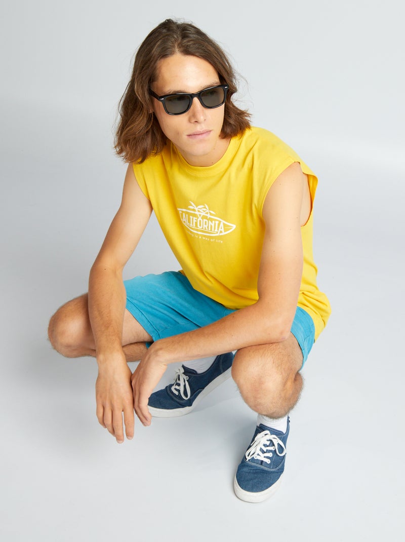 Top de manga cava com estampado AMARELO - Kiabi