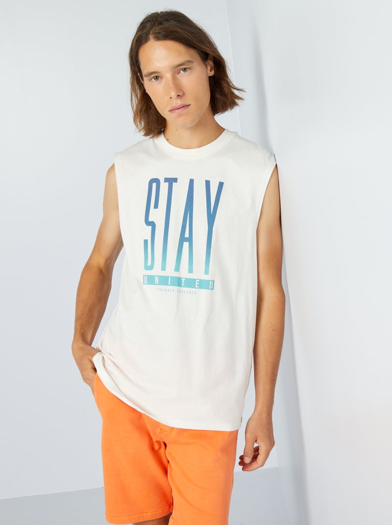 Top de manga cava com estampado BRANCO - Kiabi