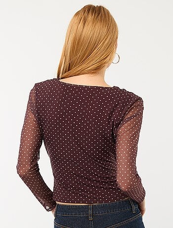 Top de mangas compridas drapeado liso