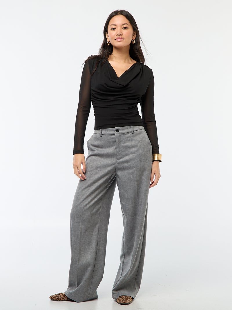 Top de mangas compridas drapeado liso Preto - Kiabi