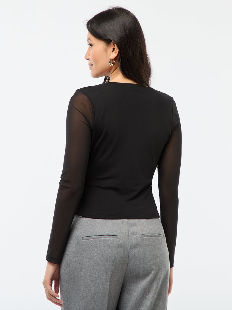 Top de mangas compridas drapeado liso Preto - Kiabi