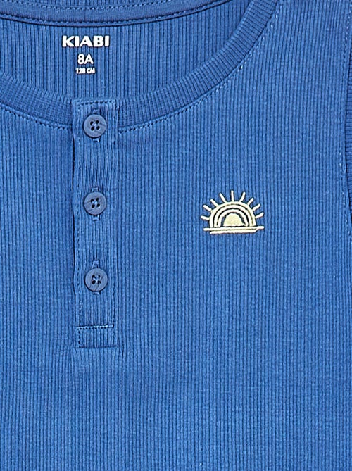 Top de material canelado com gola com botões - Kiabi