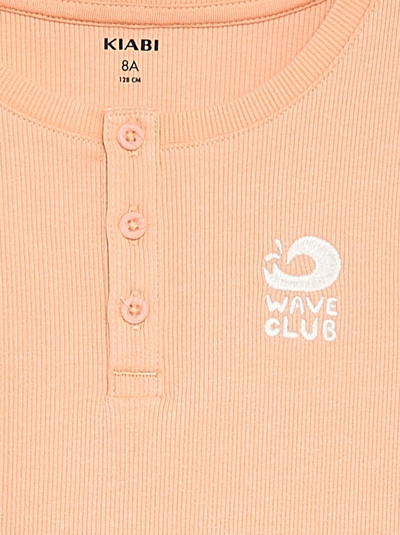 Top de material canelado com gola com botões LARANJA - Kiabi