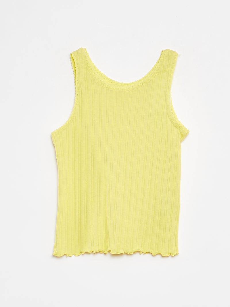 Top de material canelado e renda Amarelo - Kiabi
