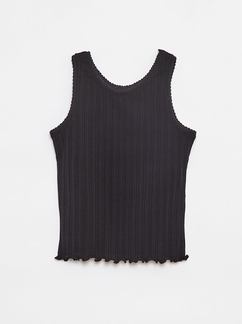 Top de material canelado e renda Preto - Kiabi