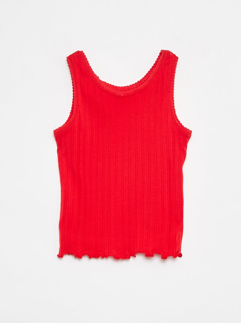 Top de material canelado e renda Vermelho - Kiabi
