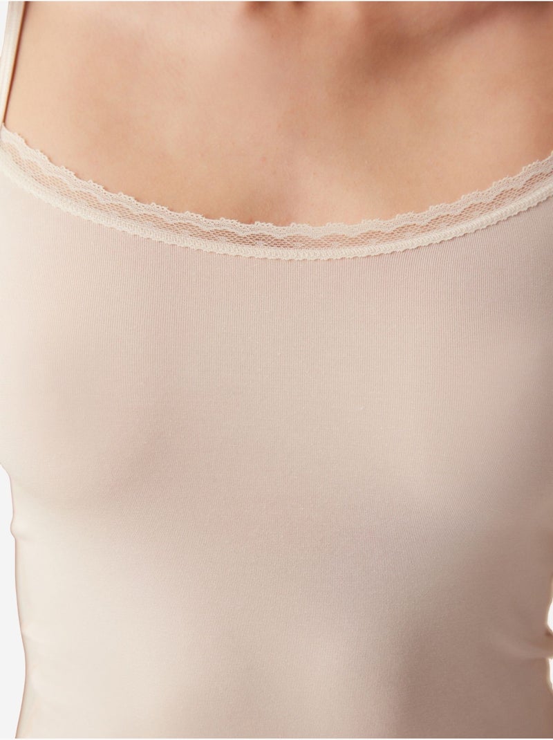 Top de mulher com alças finas penti Bege-argila - Kiabi