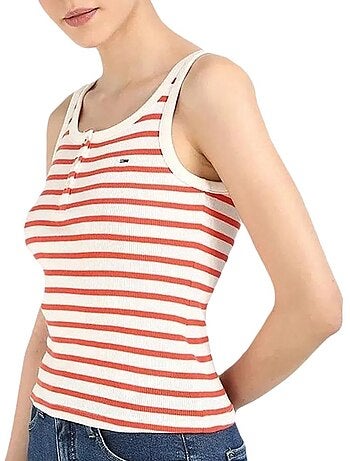 Top de Mulher Tommy Hilfiger Slim Button Branco/Vermelho