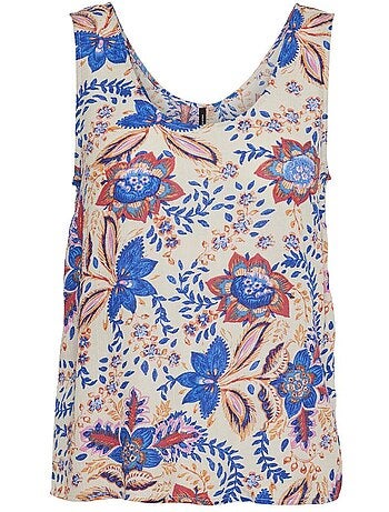 Top de Mulher Vero Moda Menny Azul/Bege com Padrão Floral