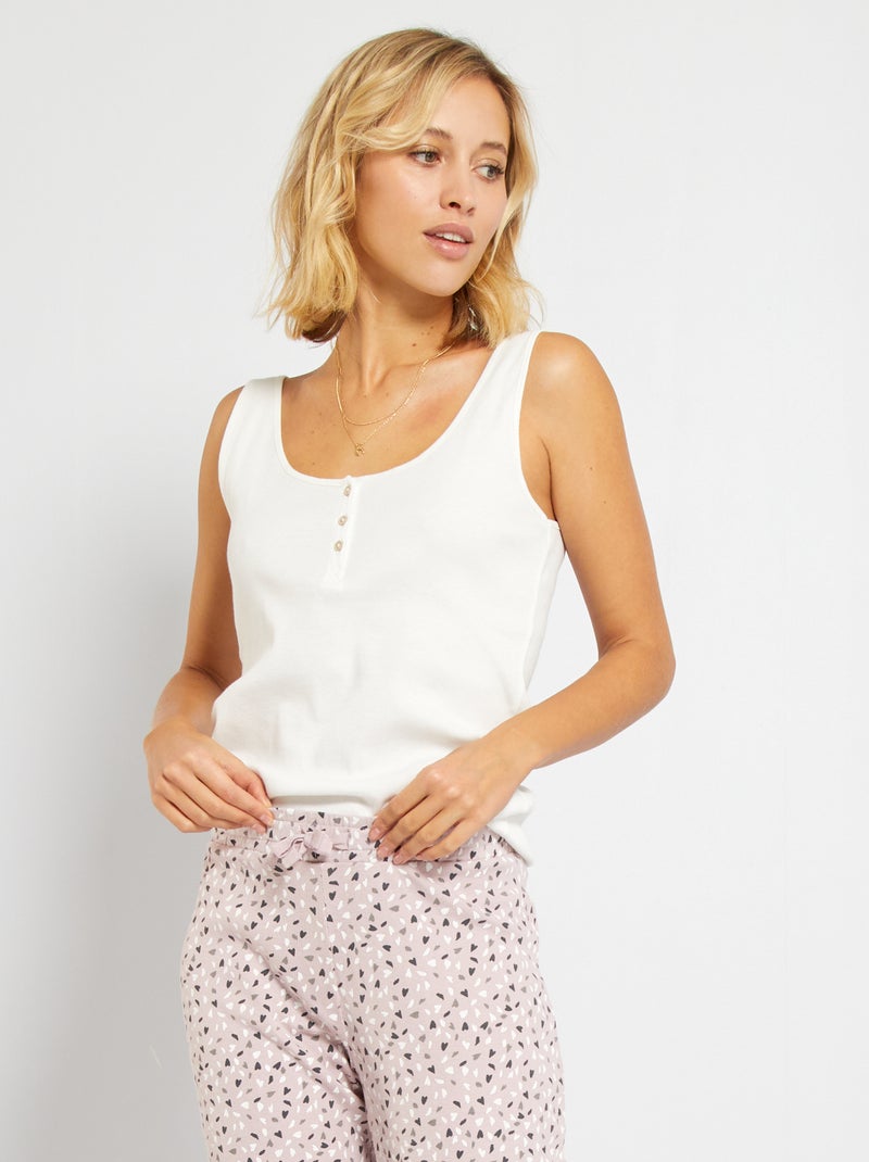 Top de pijama com nervuras finas Branco - Kiabi