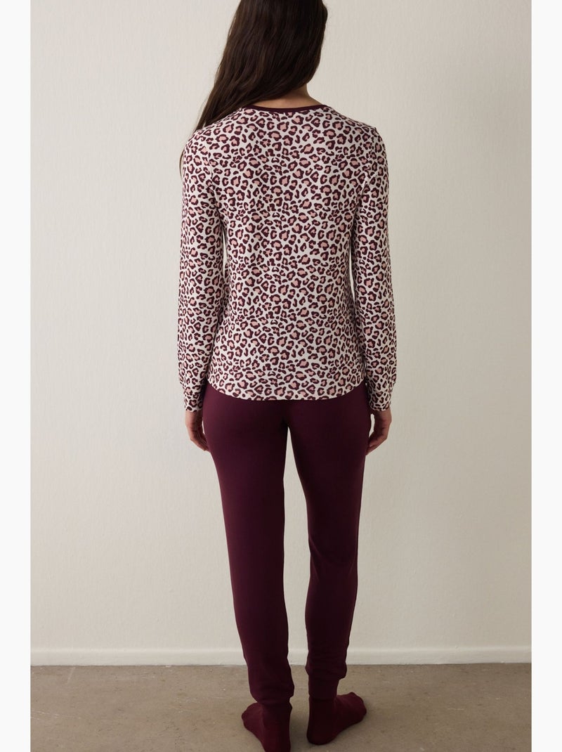 Top de pijama de manga comprida com efeito térmico e padrão leopardo penti Branco Vermelho - Kiabi