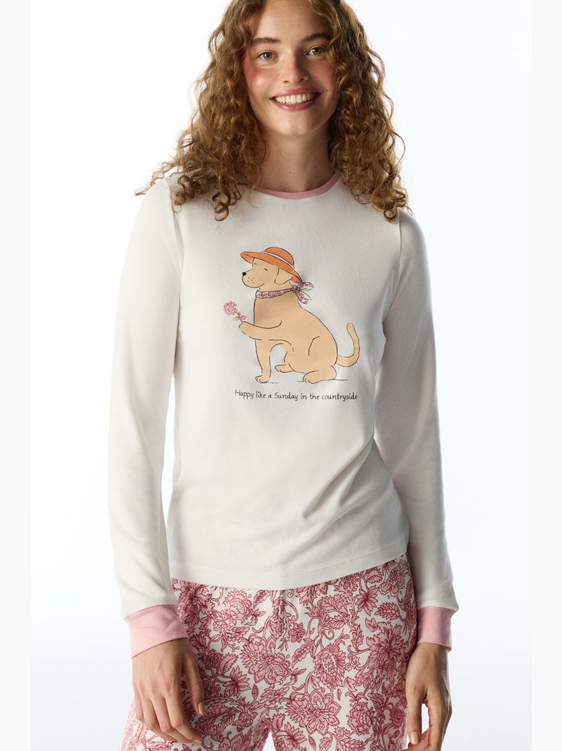 Top de pijama de manga comprida com estampa de cão countryside kırık penti Branco sujo - Kiabi