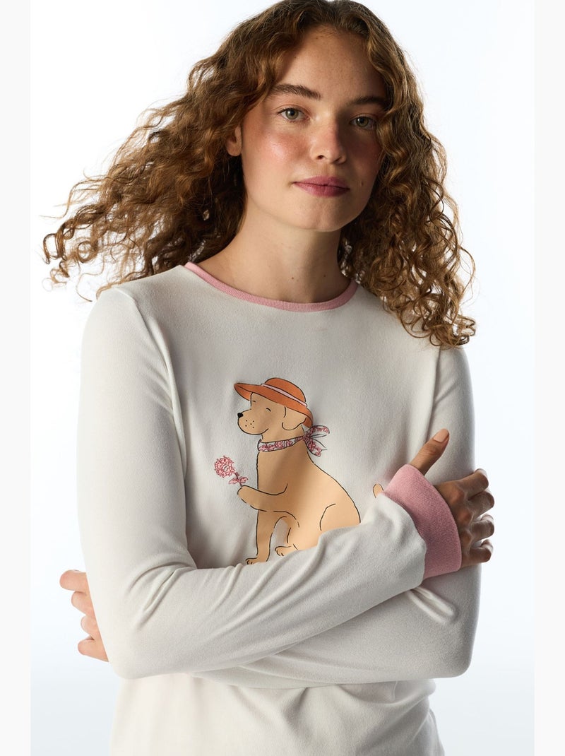 Top de pijama de manga comprida com estampa de cão countryside kırık penti Branco sujo - Kiabi