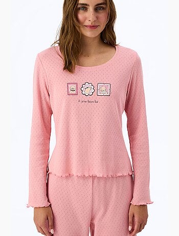 Top de pijama de manga curta com estampa slogan em pointelle penti