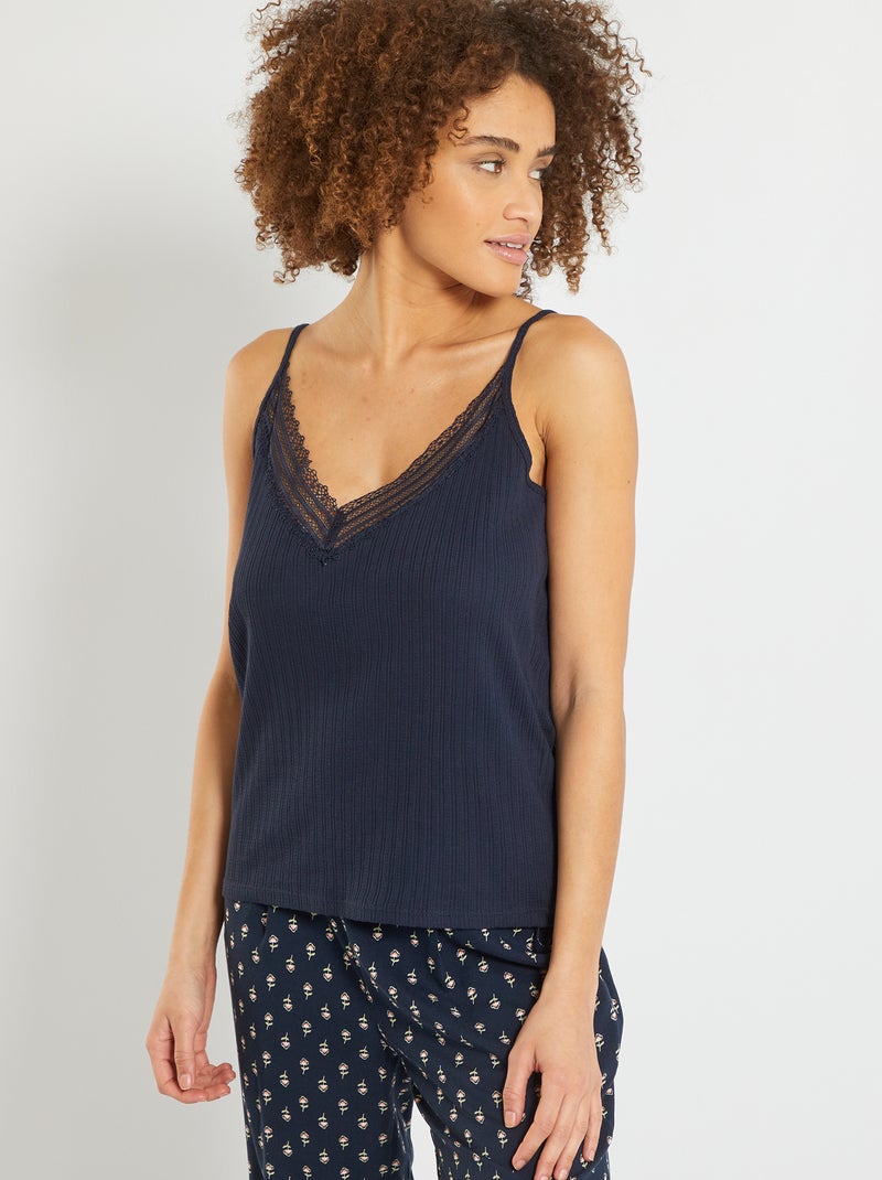 Top de renda com alças finas Azul Marinho - Kiabi