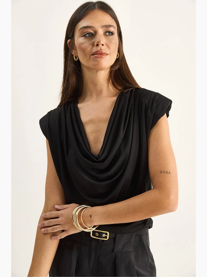 Top decote drapeado lucci Preto - Kiabi