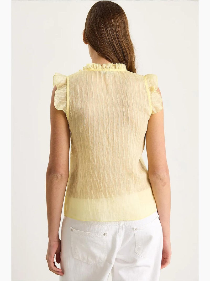 Top decote em v drapeado com folhos lucci Amarelo-limão - Kiabi
