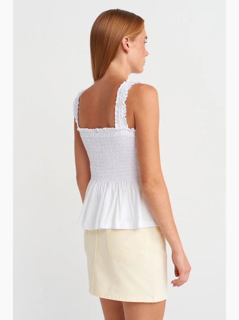 Top decote quadrado com folhos dilvin Branco - Kiabi