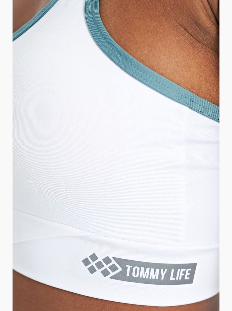 Top desportivo crop justo sem mangas tommy Branco Azul - Kiabi