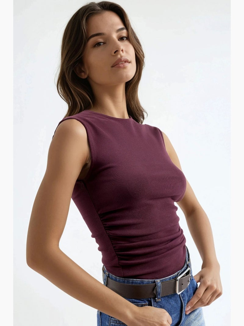Top drapeado gola redonda busem Ameixa - Kiabi