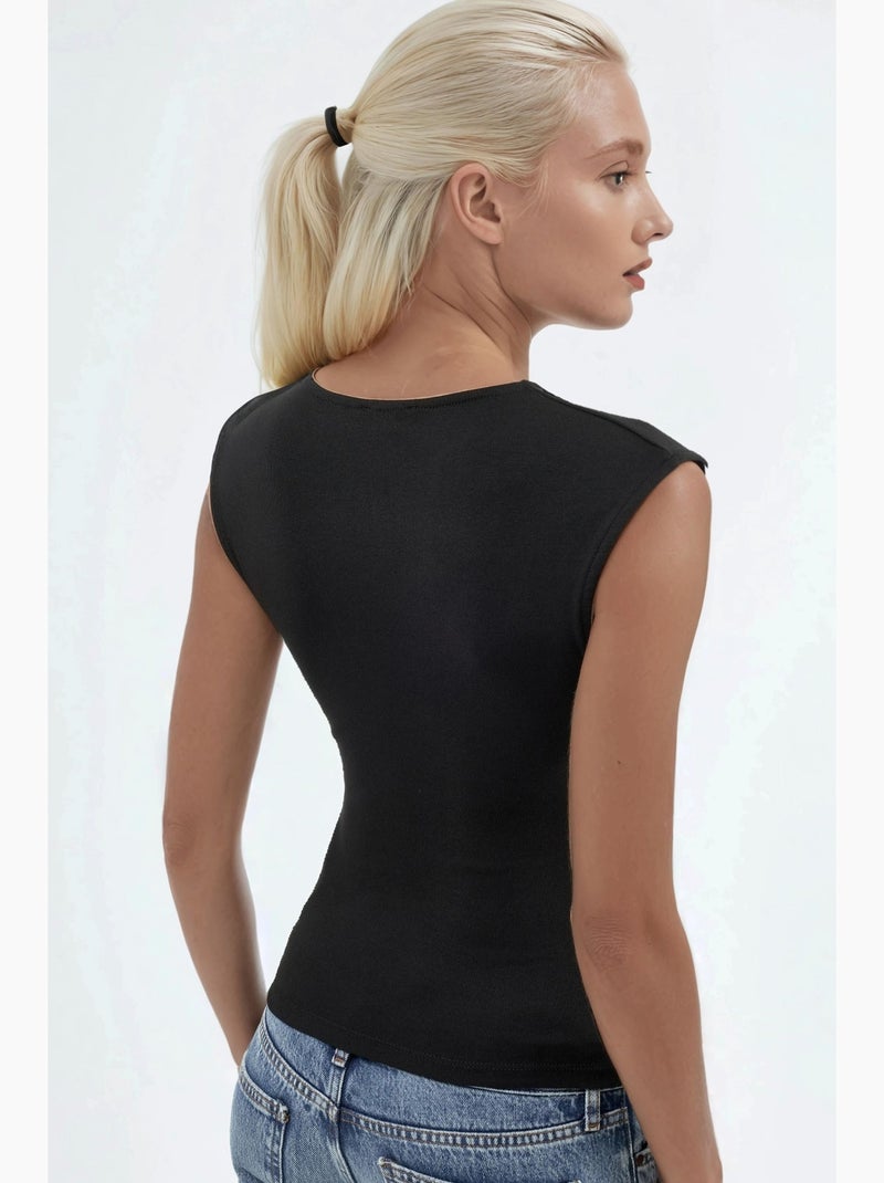 Top drapeado gola redonda busem Preto - Kiabi