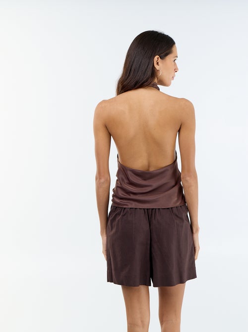 Top elástico liso assimétrico em cetim - Kiabi