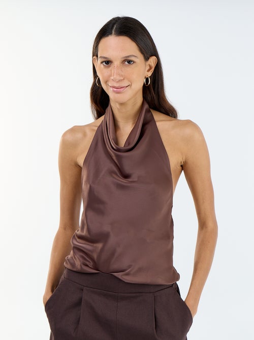 Top elástico liso assimétrico em cetim - Kiabi