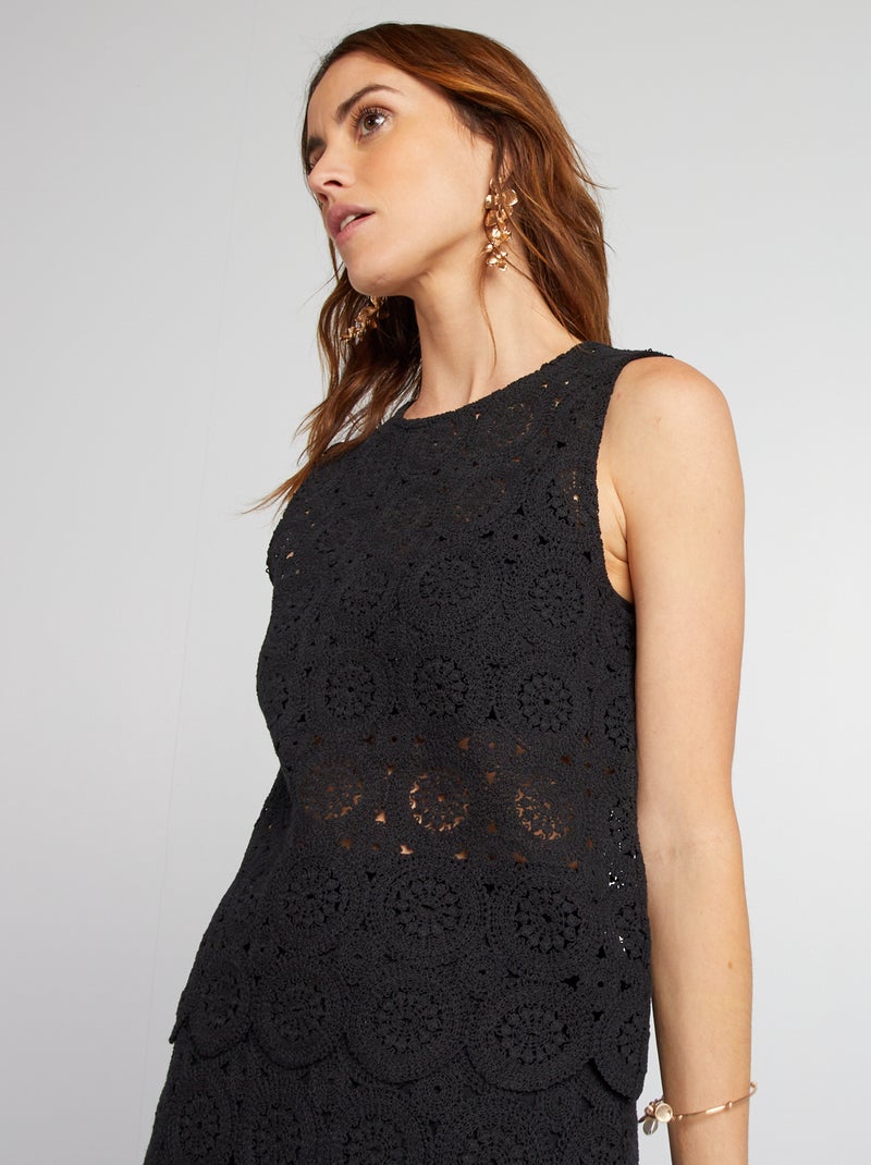 Top em croché Preto - Kiabi