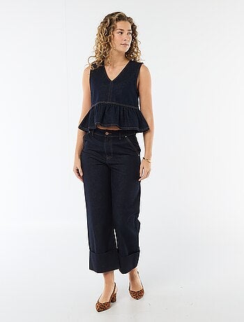 Top em ganga com decote em V