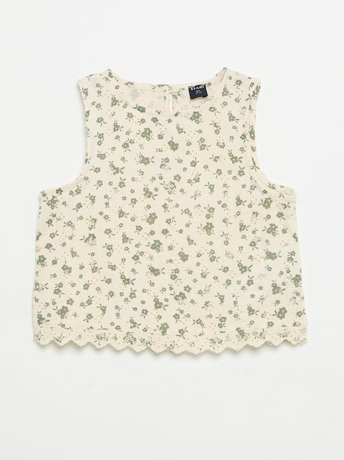 Top em gaze de algodão e estampado de "flores" - Kiabi