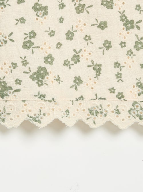 Top em gaze de algodão e estampado de "flores" - Kiabi