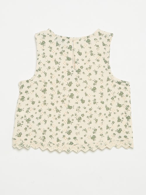 Top em gaze de algodão e estampado de "flores" - Kiabi